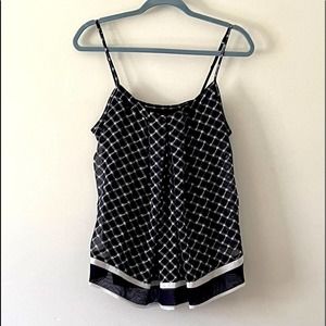 NY&C New York & Company Navy White Spaghetti Strap Blouse Medium